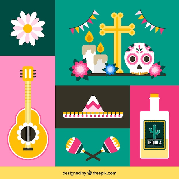 Modern pack of flat mexican elements