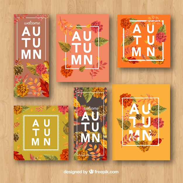 Free vector modern pack of floral autumn cards