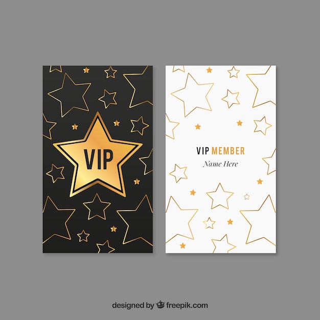 Modern pack of golden vip cards with stars