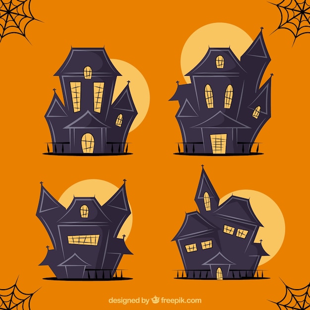 Free vector modern pack of halloween houses