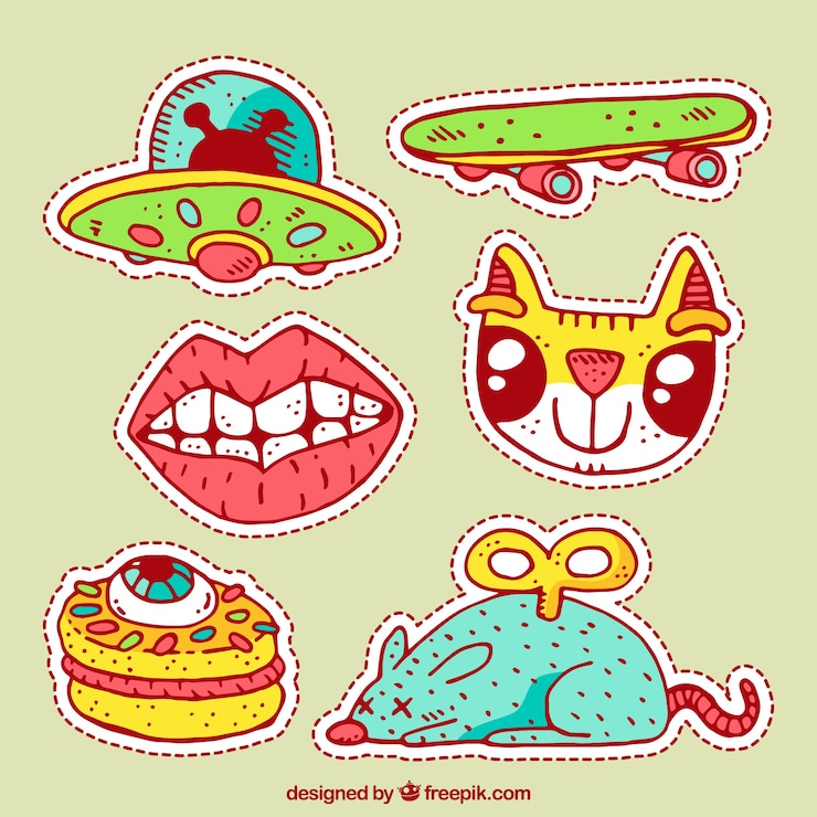 मुफ़्त वेक्टर modern pack of hand drawn stickers