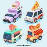 Free vector modern pack of isometric food trucks