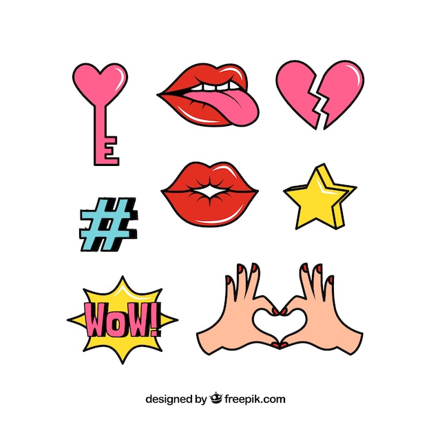 Free vector modern pack of lovely stickers