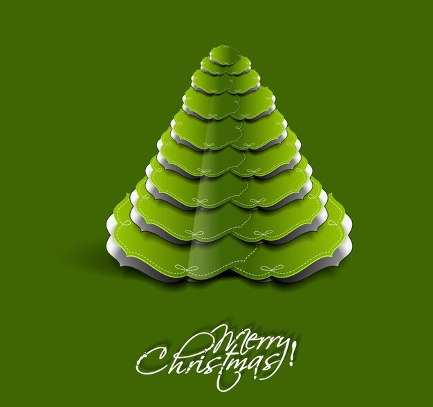 Modern Paper Cut Christmas Tree Background, Vector illustration.