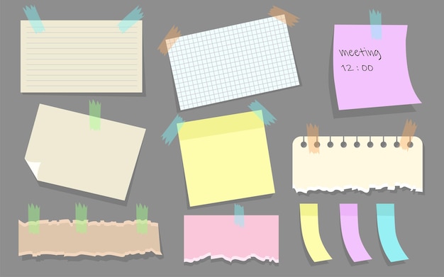 Free vector modern paper notes on stickers flat set