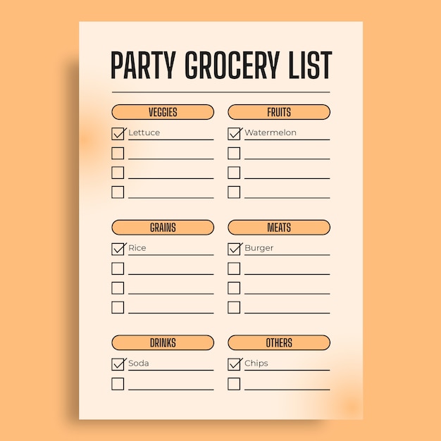 Modern party grocery list template