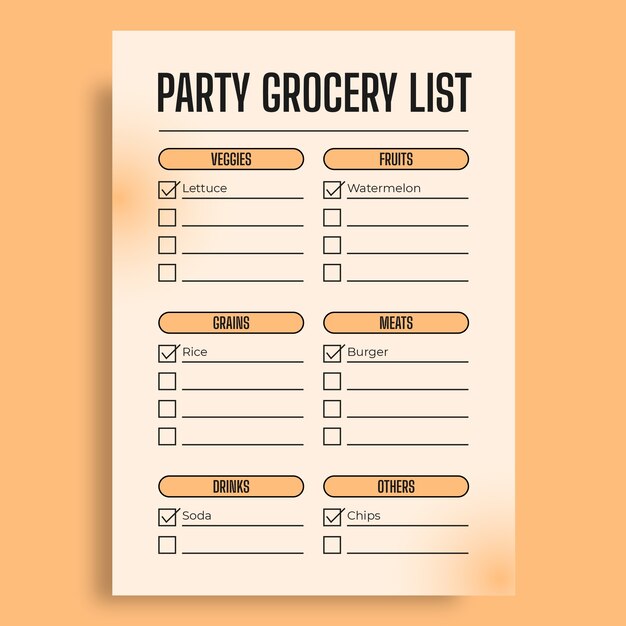 Modern party grocery list template