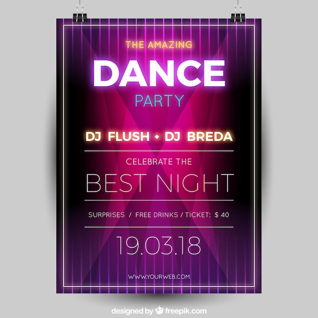 Modern party poster with neon lights