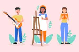 Free vector modern people doing cultural activities