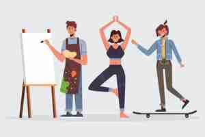 Free vector modern people doing cultural activities