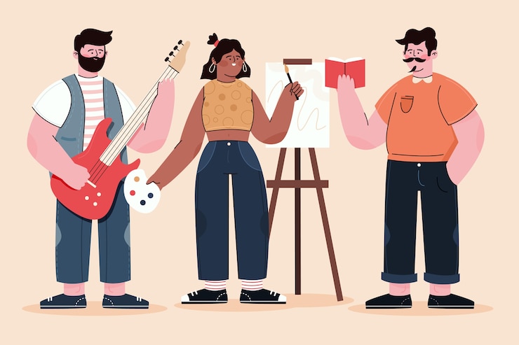 Free Vector modern people doing cultural activities