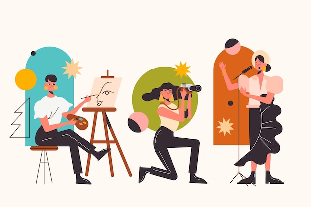 Free vector modern people doing cultural activities