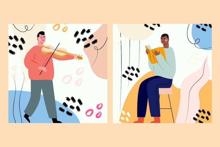 Free Vector modern people doing different cultural activities set