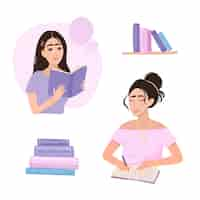 Free vector modern people reading various books