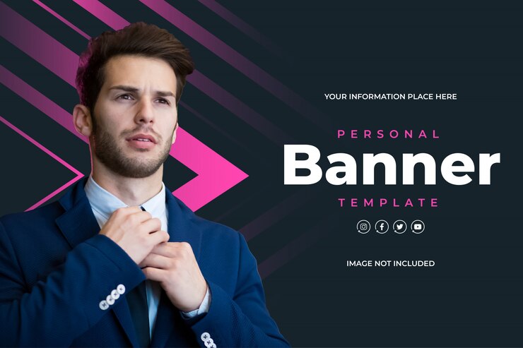 Free Vector modern personal banner template with pink geometrics shapes