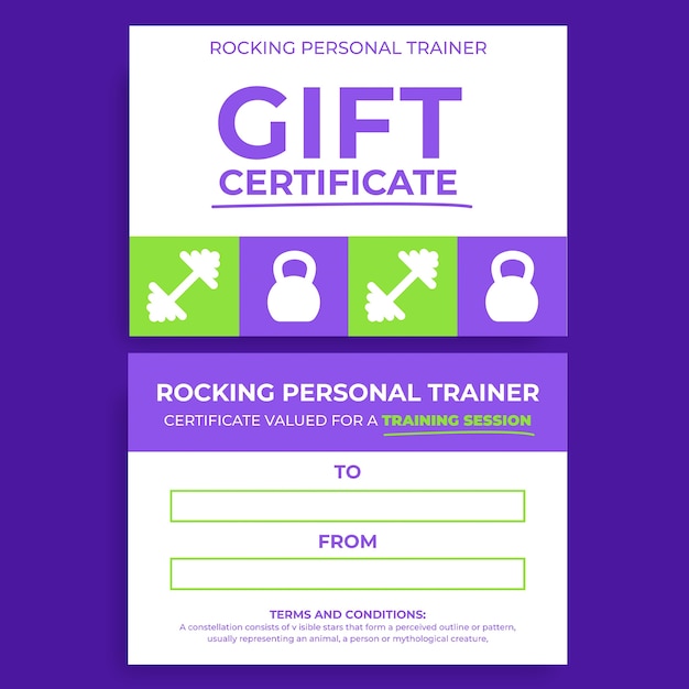 Modern personal trainer gift certificate