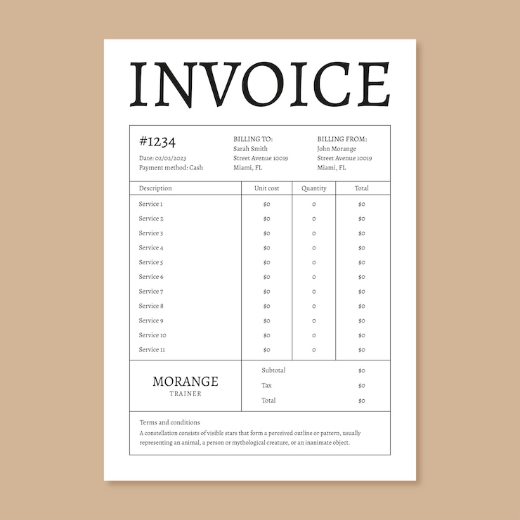 Free Vector modern personal trainer invoice