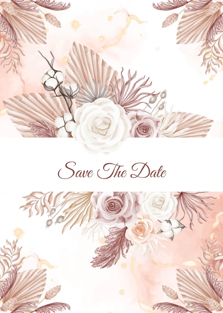 Бесплатное векторное изображение Шаблон приглашения свадебной открытки в современном розовом стиле бохо