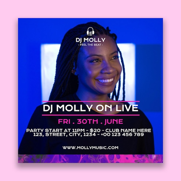 Vettore gratuito post su facebook di modern pink dj molly