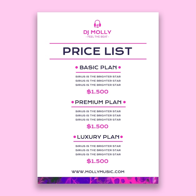 Free vector modern pink dj molly price list