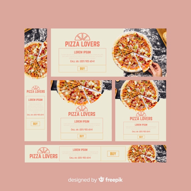 Free vector modern pizza restaurant banners with photo