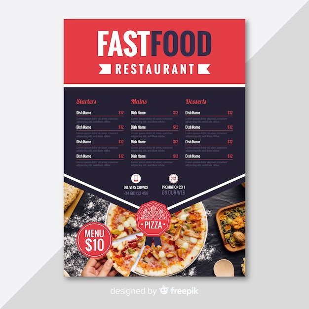 Бесплатное векторное изображение Современный шаблон флаера ресторана для пиццы