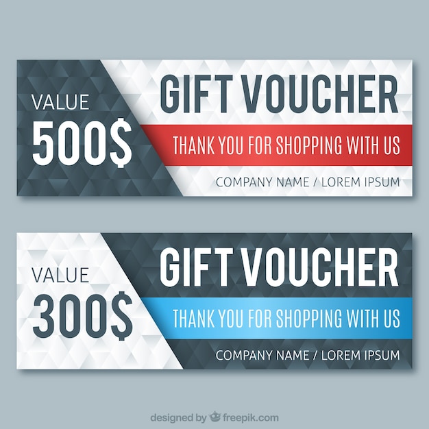 Free vector modern polygonal gift coupons