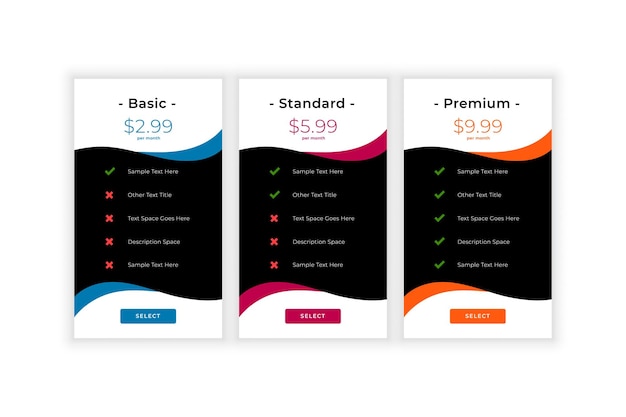 Free vector modern pricing table comparison business template