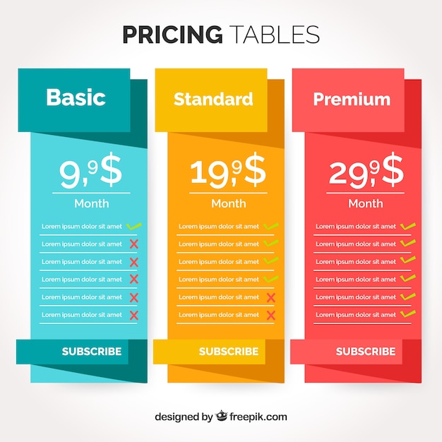 Free vector modern pricing tables