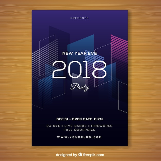 무료 벡터 새해 2018 현대 보라색 포스터
