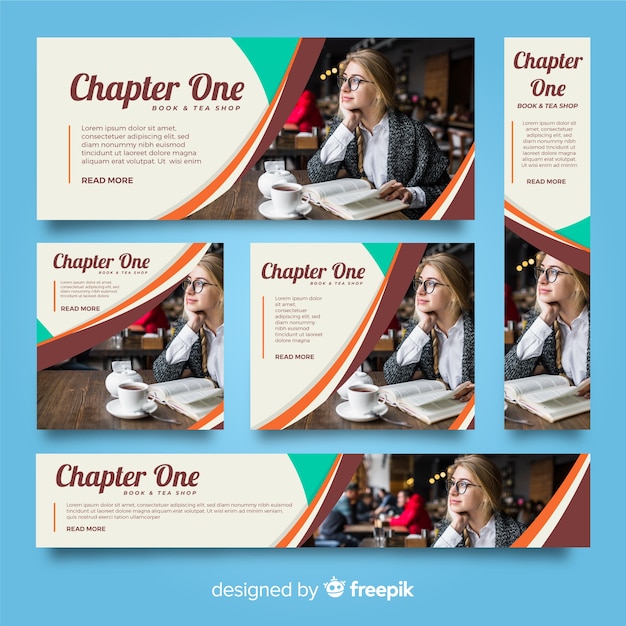 Free vector modern reading banners with photo