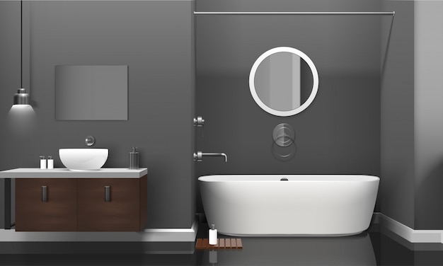 Современный реалистичный дизайн интерьера ванной комнаты