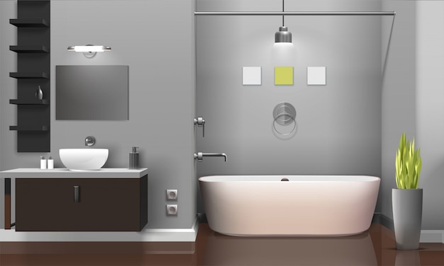 Современный реалистичный дизайн интерьера ванной комнаты