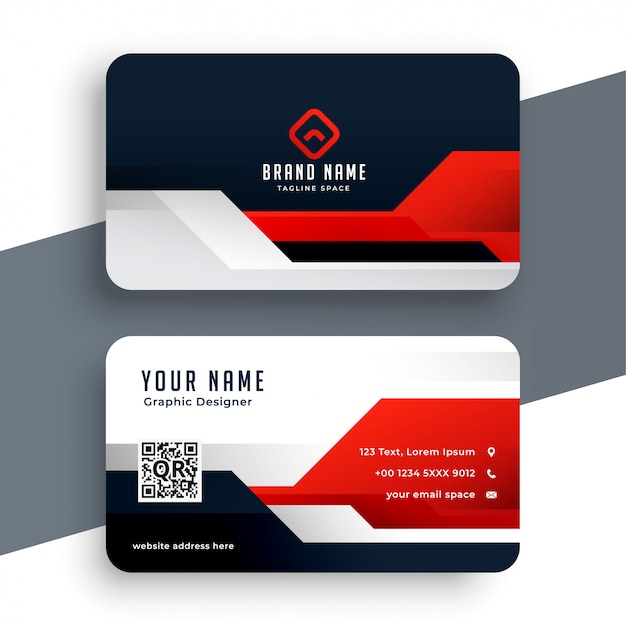 Modern red business card template in geometric style