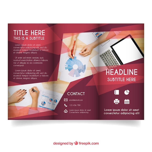 Free vector modern red trifold business brochure