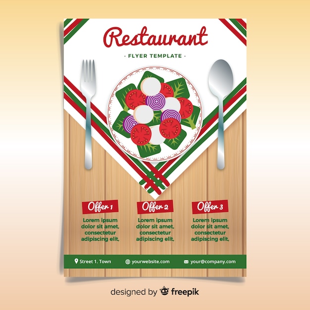 Free vector modern restaurant flyer template with flat design