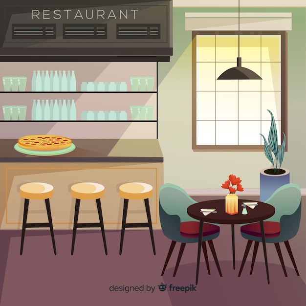 Modern restaurant interior with flat design