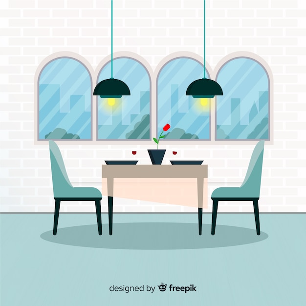 Free vector modern restaurant interior with flat design