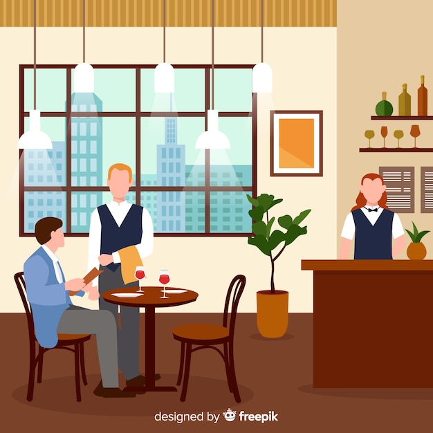 Free vector modern restaurant interior with flat design