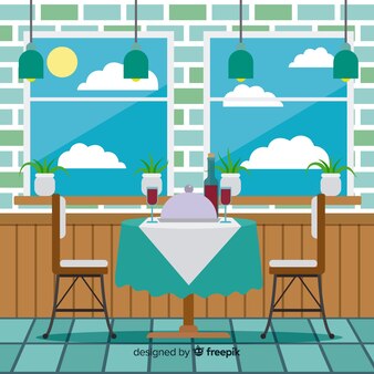 Interno moderno del ristorante con design piatto
