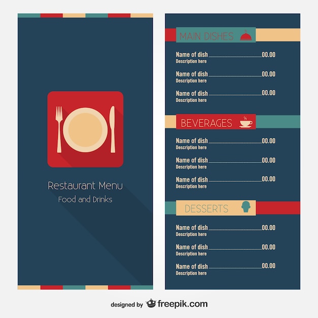 Free vector modern restaurant menu template