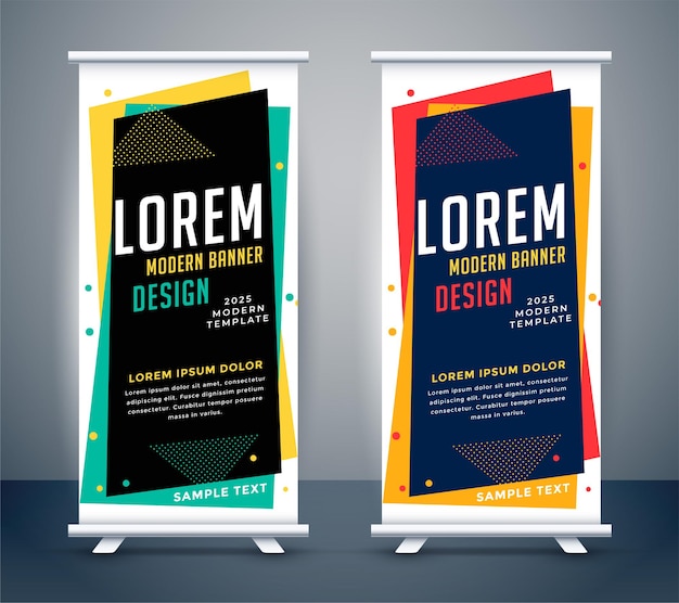 Vettore gratuito moderno roll up standee colori banner modello