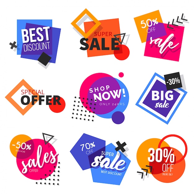 Modern sale badge collection with colorful shapes