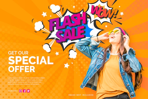 Modern sale banner in colorful comic style