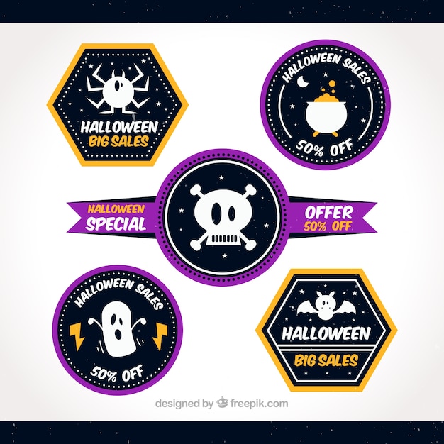 Free vector modern sale stickers of halloween