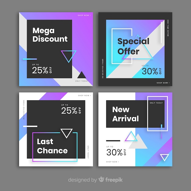 Vettore gratuito insegne di vendita moderne per social media