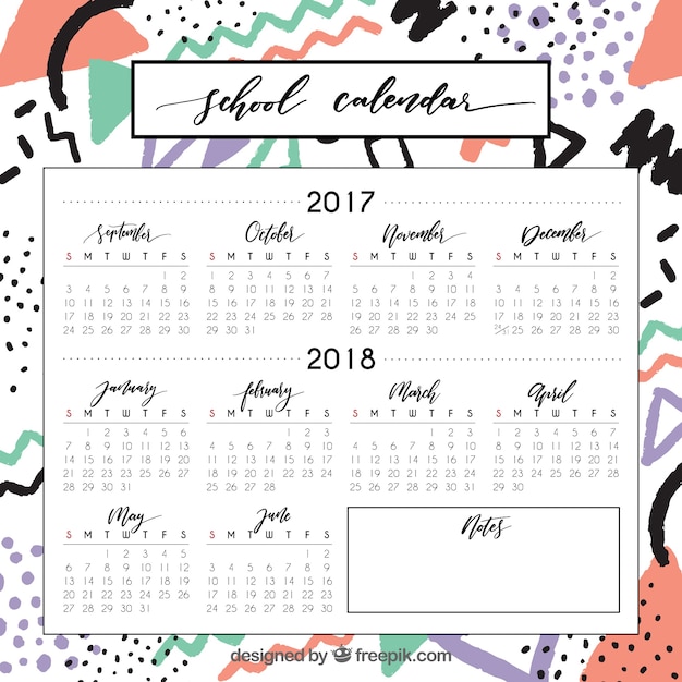 Vettore gratuito calendario scolastico moderno con linee astratte