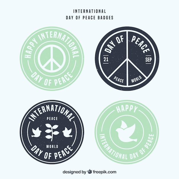 Modern set of badges for day of peace