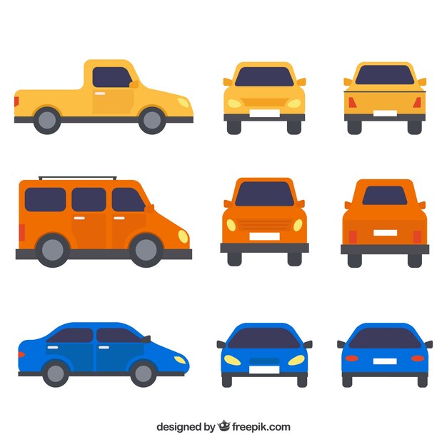 Современный набор красочных автомобилей