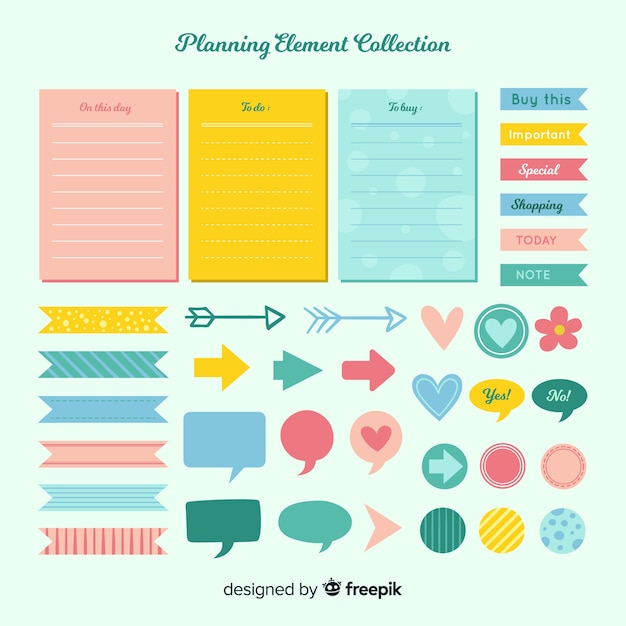 Modern set of colorful planning elements